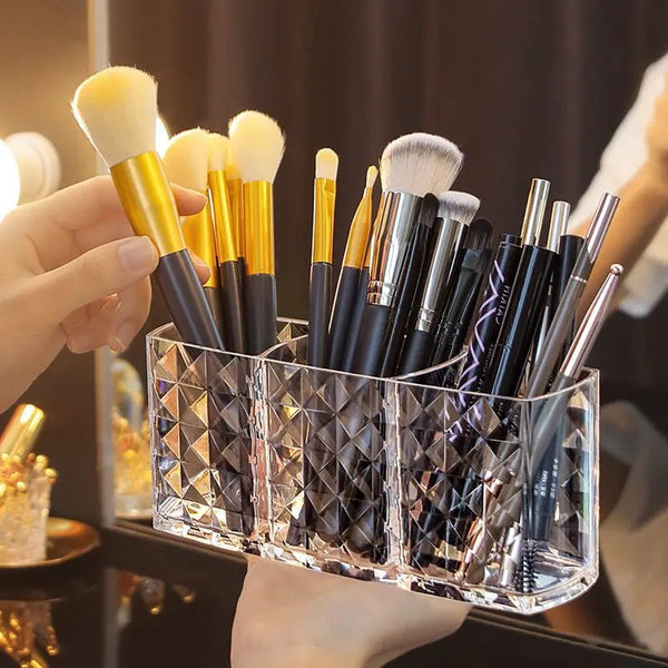 3 Compartment Acrylic Make-up Brush Holder