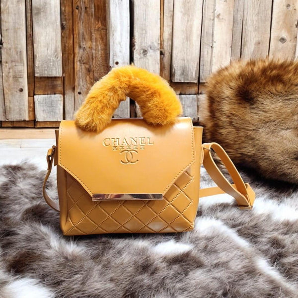 Luxury Quilted Handbag with Faux Fur Handle – Elegant Designer-Inspired Style